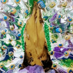 "Peacock on a Flower" 10 x 20" Original Acrylic Dutch pour canvas, unframed by Dawn Watts